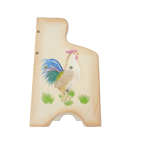 Wooden Paper Towel Holder and Shelf Rooster Chicken Painted EUC - Picture 3 of 6